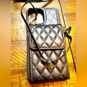 💜💜 Elegant Black Quilted Phone Case with Strap for a iPhone Promax 13
